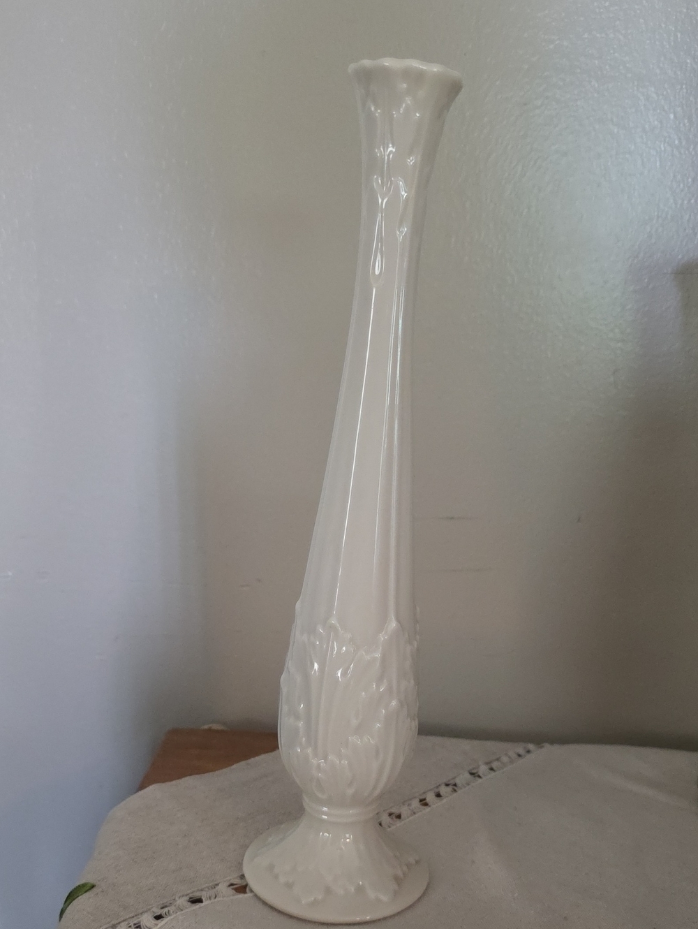 Lenox Cream Tall Bud Vase with Floral Relief - About 11 Inches tall